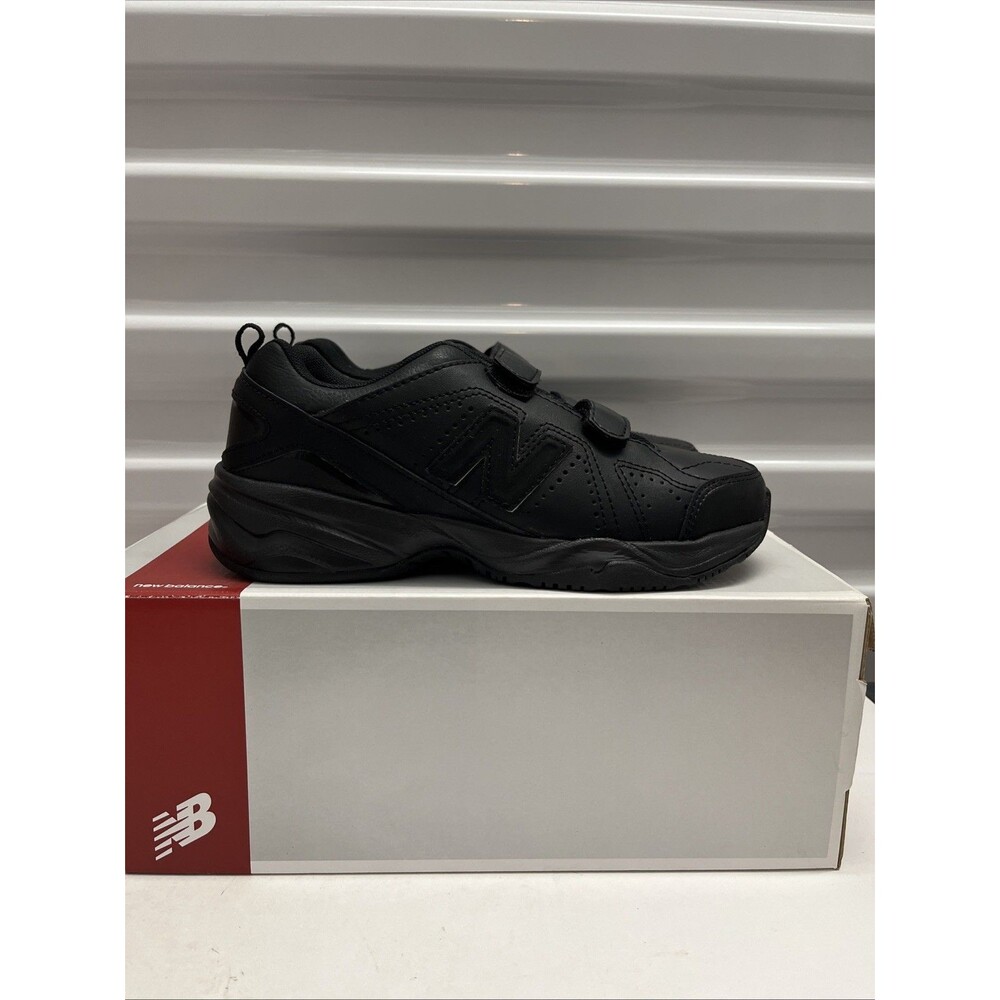 New Balance 624 SZ 2.5 M Big Kid Black Leather Hook Loop Training Uniform Shoes